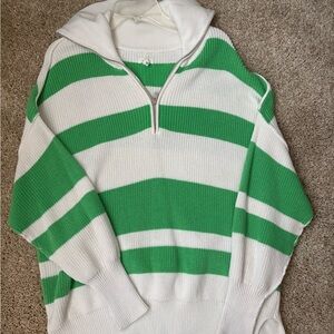 Aerie Green and White Zip-Up Sweater